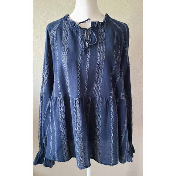 Wonderly Sheer Boho Shirt Top SZ Large Festival‎ Western Country Striped Ruffles - Picture 1 of 13